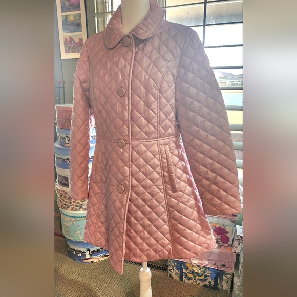 Kate Spade Pink Big Bow Rose Quilted, Lined Coat 13" deep pockets Size Large - Picture 9 of 10